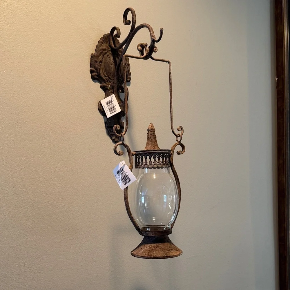Rustic Brown Lantern Wall hanging lantern Accent NWT